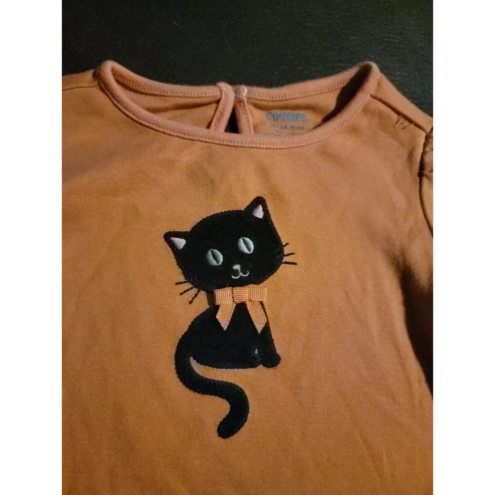 Gymboree black cat Halloween shirt size 18 24 months orange